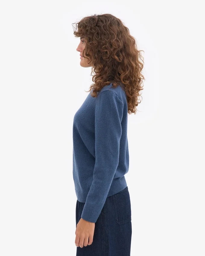 Damen Classic Merinowolle-Pullover – Petrolblau