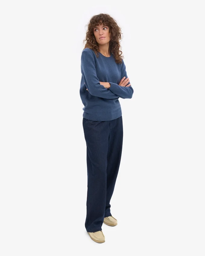 Damen Classic Merinowolle-Pullover – Petrolblau