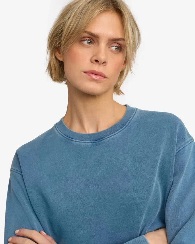Damen-Classic Organic-Crew-Shirt – Faded Indigo