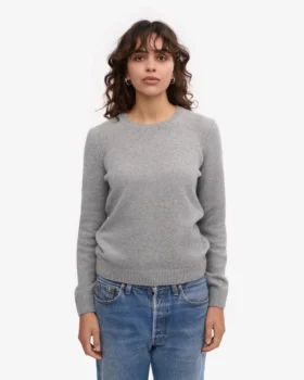 Damen-Classic-Pullover aus Merinowolle – Meliergrau