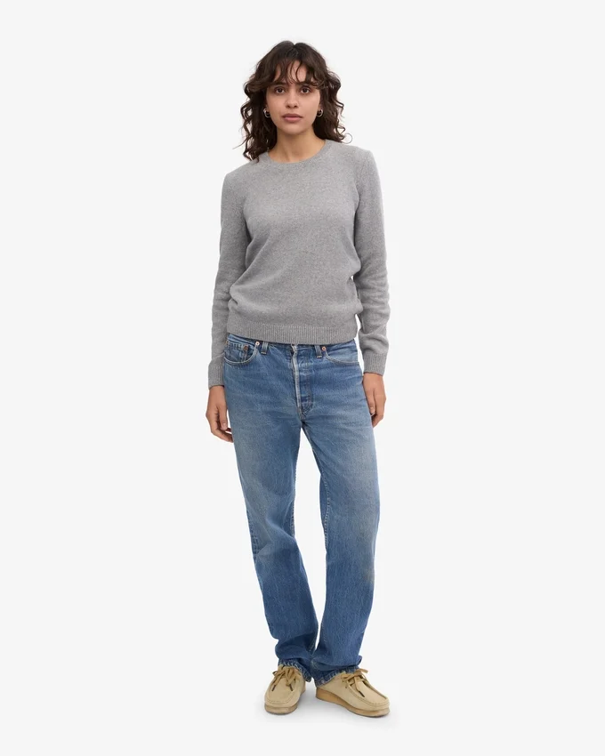 Damen-Classic-Pullover aus Merinowolle – Meliergrau