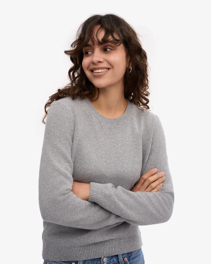Damen-Classic-Pullover aus Merinowolle – Meliergrau