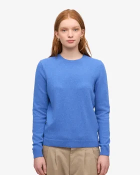 Damen-Crew-Shirt aus leichter Merinowolle – Pazifikblau