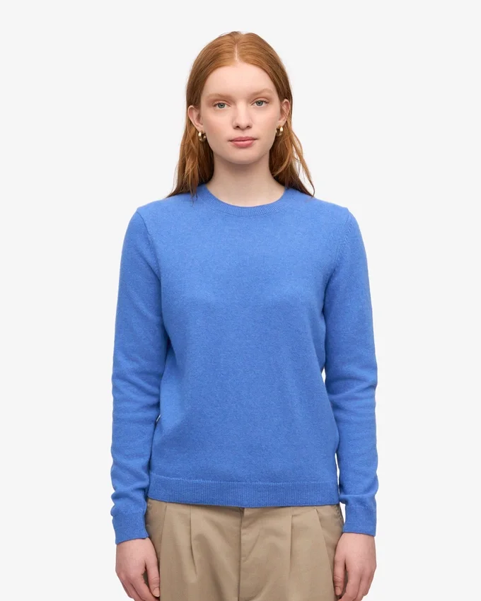 Damen-Crew-Shirt aus leichter Merinowolle – Pazifikblau