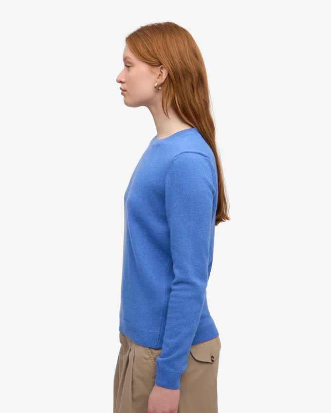 Damen-Crew-Shirt aus leichter Merinowolle – Pazifikblau