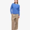 Damen-Crew-Shirt aus leichter Merinowolle – Pazifikblau