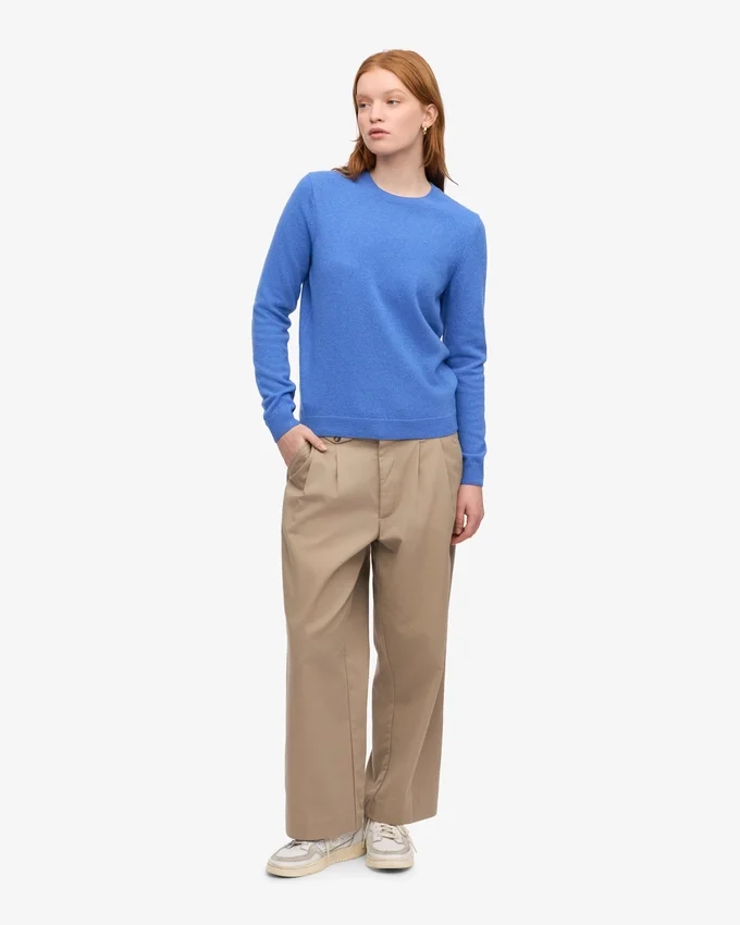 Damen-Crew-Shirt aus leichter Merinowolle – Pazifikblau