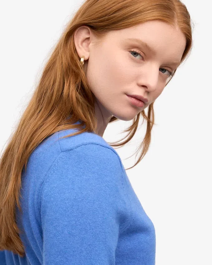 Damen-Crew-Shirt aus leichter Merinowolle – Pazifikblau