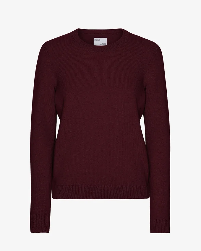 Damen-Klassiker aus Merinowolle – Crew – Oxblood-Rot