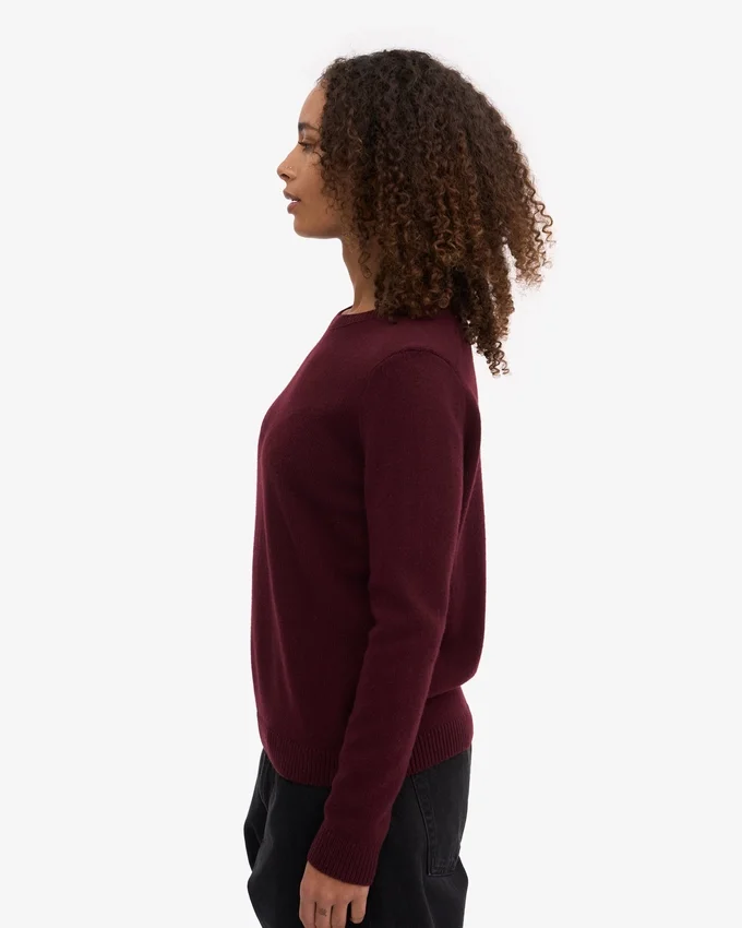 Damen-Klassiker aus Merinowolle – Crew – Oxblood-Rot