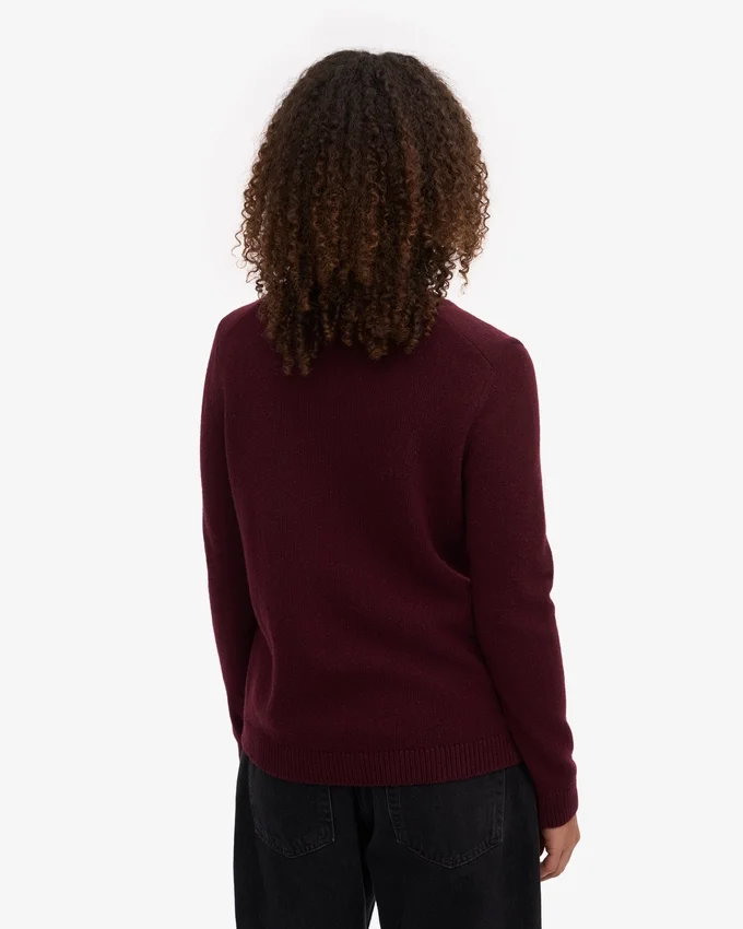 Damen-Klassiker aus Merinowolle – Crew – Oxblood-Rot