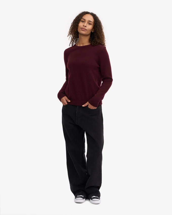 Damen-Klassiker aus Merinowolle – Crew – Oxblood-Rot