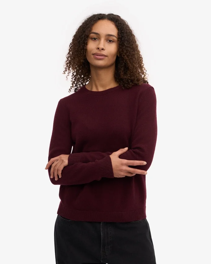 Damen-Klassiker aus Merinowolle – Crew – Oxblood-Rot