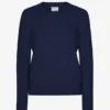 Damen-Klassiker-Pullover aus Merinowolle mit Rundhalsausschnitt – Marineblau