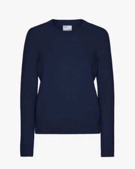 Damen-Klassiker-Pullover aus Merinowolle mit Rundhalsausschnitt – Marineblau