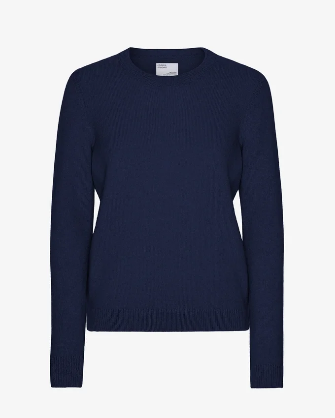 Damen-Klassiker-Pullover aus Merinowolle mit Rundhalsausschnitt – Marineblau