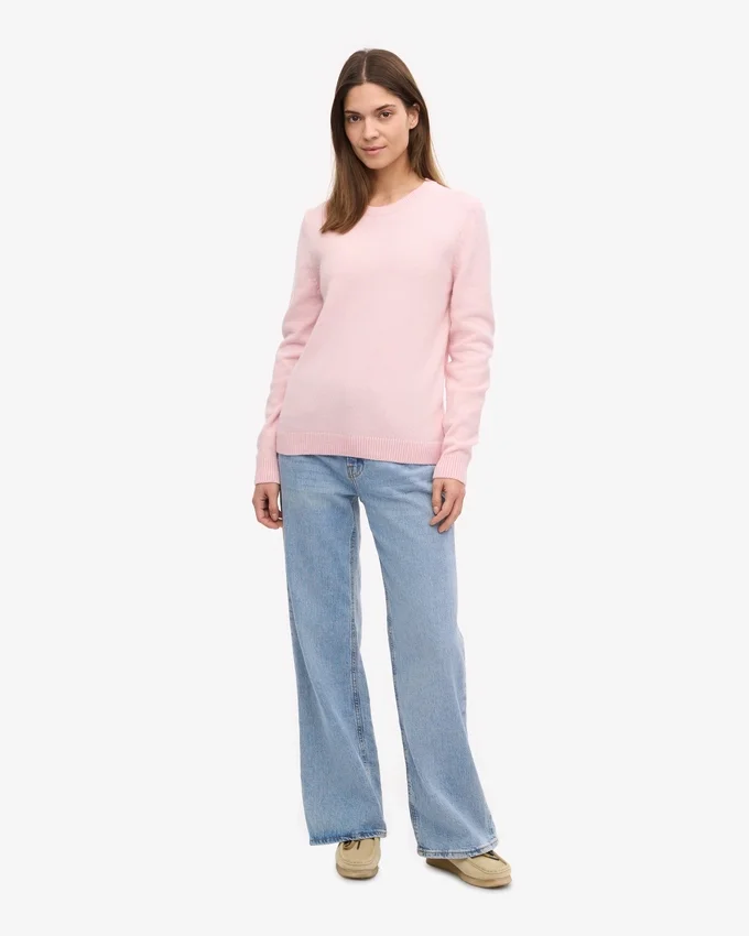 Damen-Klassiker-Pullover aus Merinowolle mit Rundhalsausschnitt – Marineblau