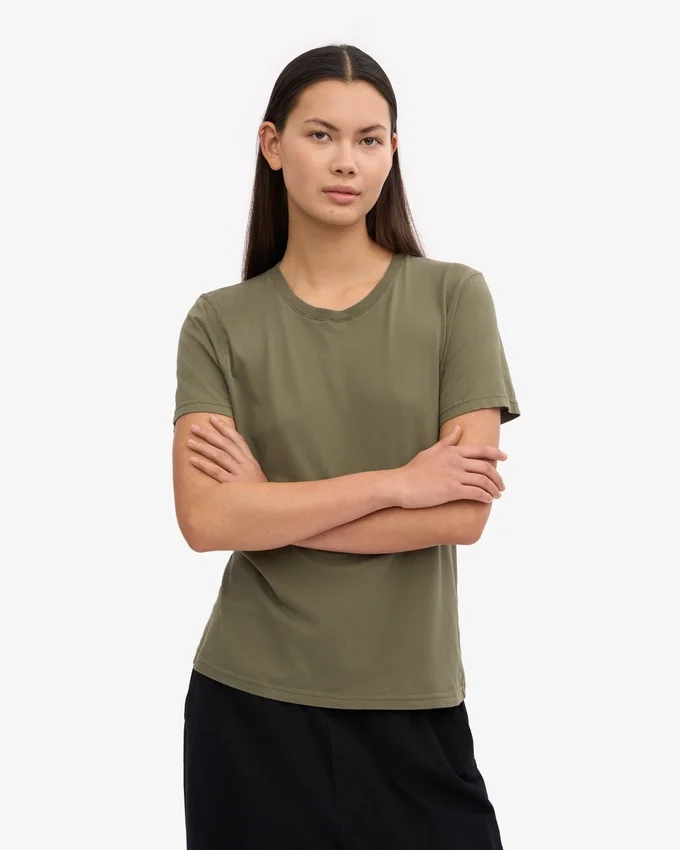 Damen-Light Organic Tee aus Bio-Baumwolle, leicht – Staubiges Oliv