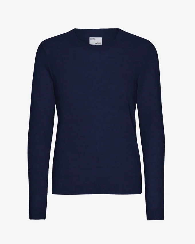 Damen-Pullover aus leichter Merinowolle mit Rundhalsausschnitt – Marineblau