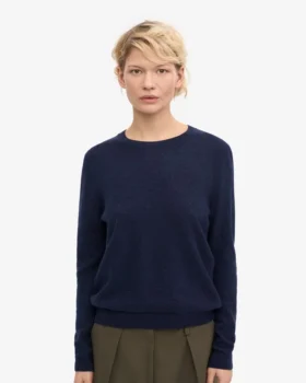 Damen-Pullover aus leichter Merinowolle mit Rundhalsausschnitt – Marineblau