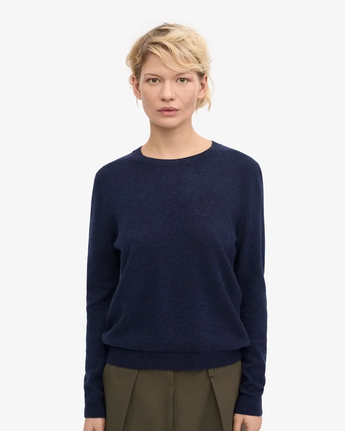 Damen-Pullover aus leichter Merinowolle mit Rundhalsausschnitt – Marineblau