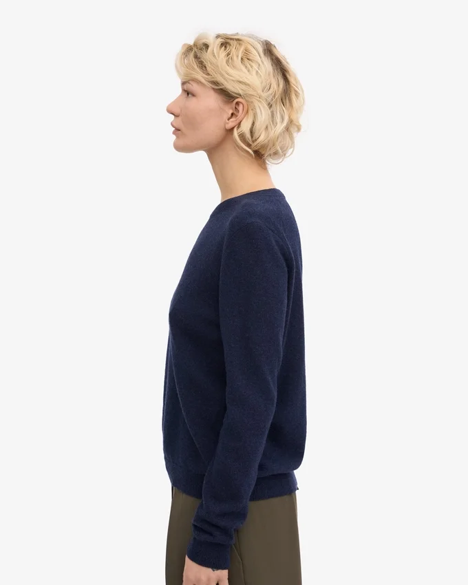 Damen-Pullover aus leichter Merinowolle mit Rundhalsausschnitt – Marineblau