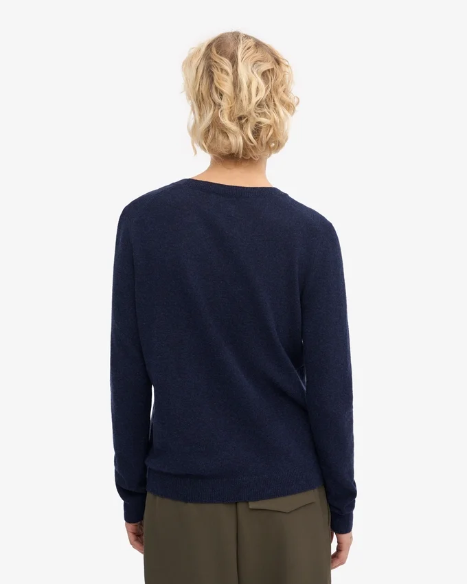 Damen-Pullover aus leichter Merinowolle mit Rundhalsausschnitt – Marineblau