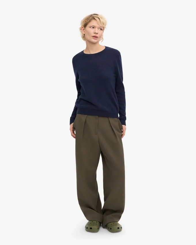 Damen-Pullover aus leichter Merinowolle mit Rundhalsausschnitt – Marineblau