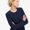 Damen-Pullover aus leichter Merinowolle mit Rundhalsausschnitt – Marineblau