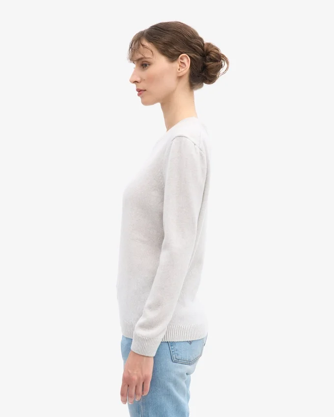 Damen-Pullover aus Merinowolle mit Rundhalsausschnitt – Schneemelange