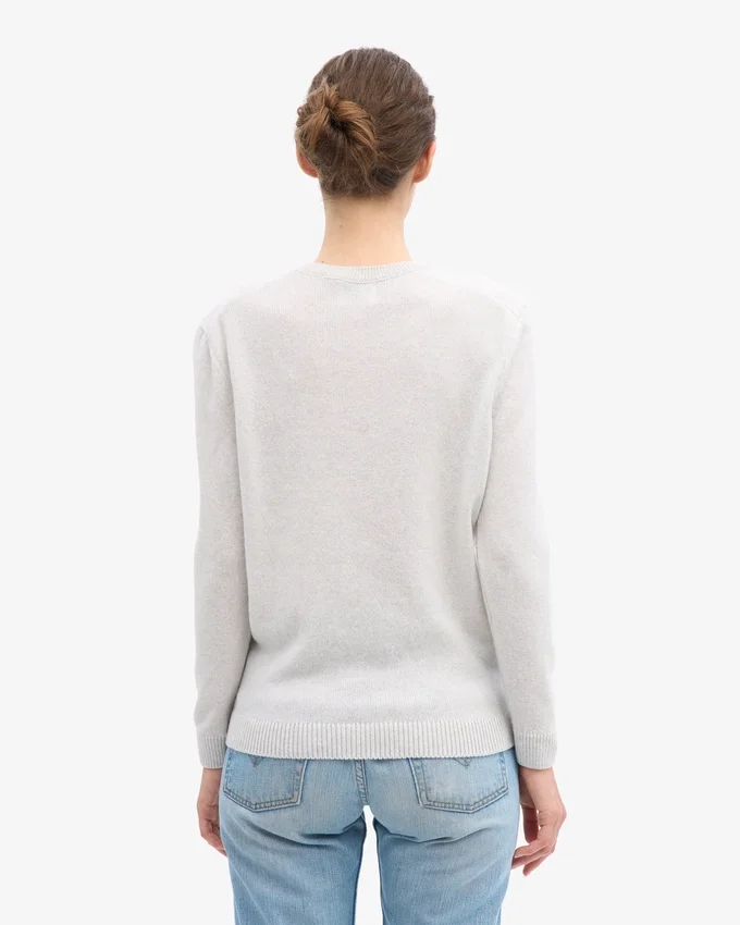 Damen-Pullover aus Merinowolle mit Rundhalsausschnitt – Schneemelange