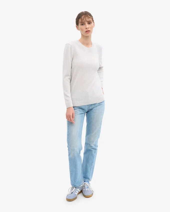 Damen-Pullover aus Merinowolle mit Rundhalsausschnitt – Schneemelange
