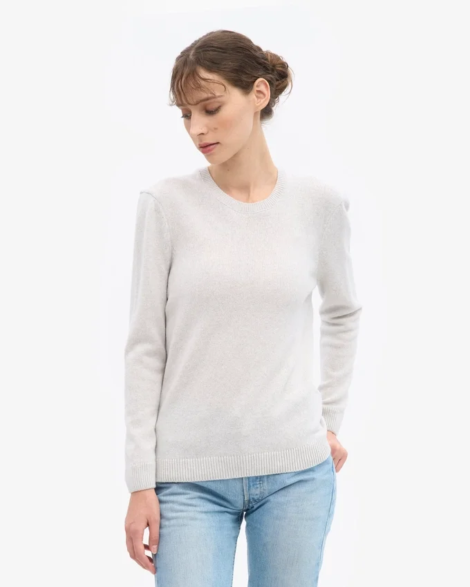 Damen-Pullover aus Merinowolle mit Rundhalsausschnitt – Schneemelange