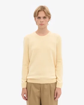 Damen-Pullover aus Merinowolle mit Rundhalsausschnitt – zartes Gelb