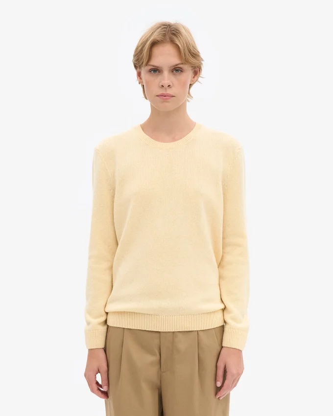 Damen-Pullover aus Merinowolle mit Rundhalsausschnitt – zartes Gelb