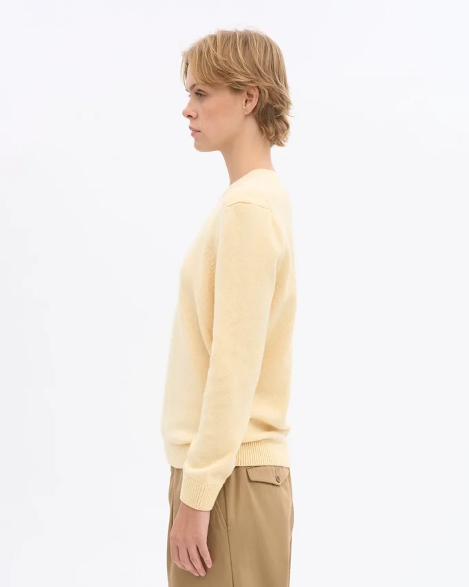 Damen-Pullover aus Merinowolle mit Rundhalsausschnitt – zartes Gelb