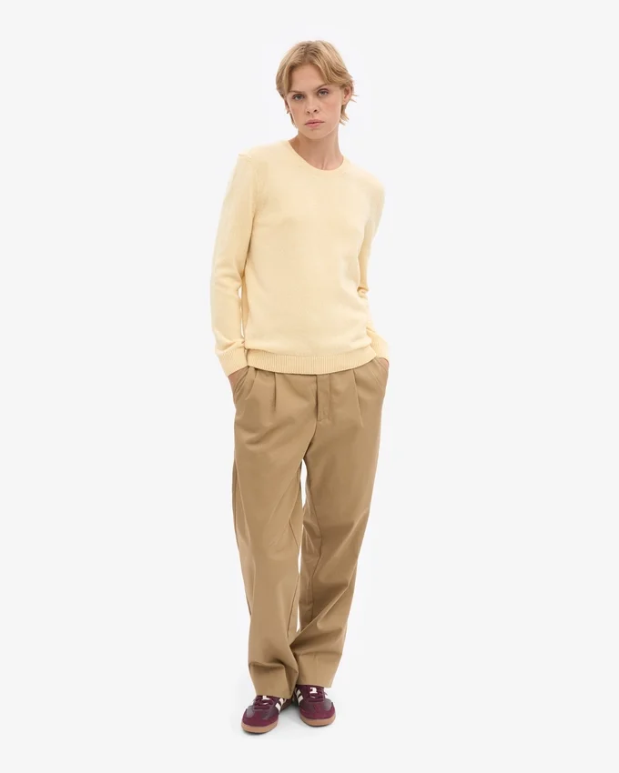 Damen-Pullover aus Merinowolle mit Rundhalsausschnitt – zartes Gelb
