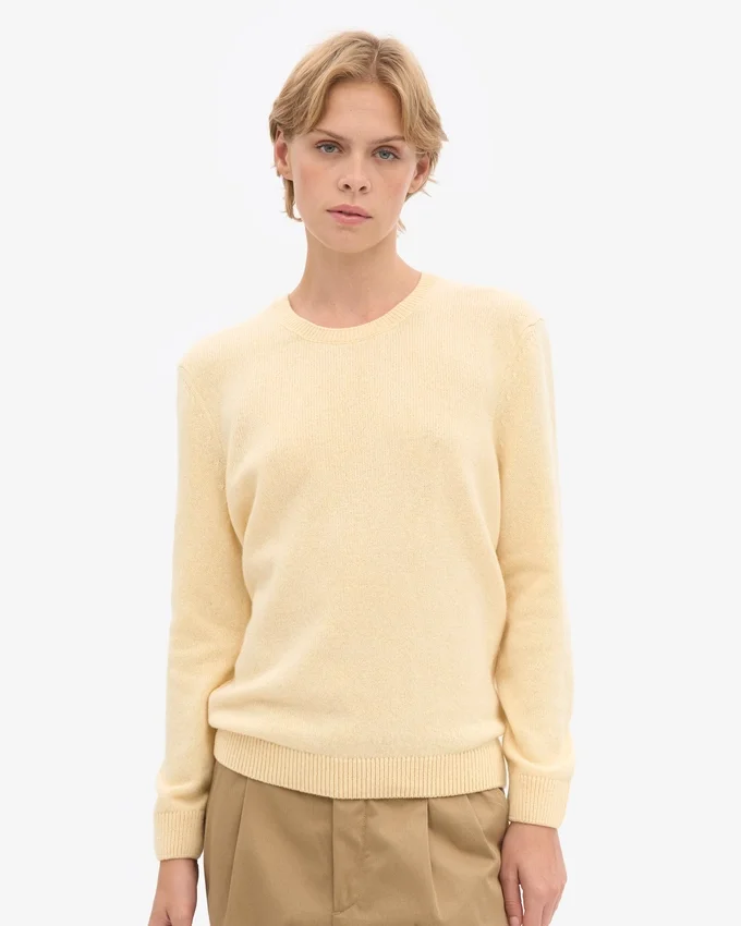 Damen-Pullover aus Merinowolle mit Rundhalsausschnitt – zartes Gelb
