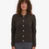 Damen-Strickjacke aus Merinowolle mit Kragen – Kaffeebraun