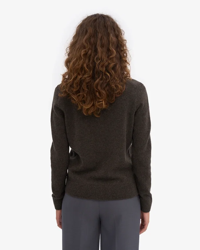Damen-Strickjacke aus Merinowolle mit Kragen – Kaffeebraun