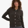 Damen-Strickjacke aus Merinowolle mit Kragen – Kaffeebraun