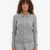 Damen-Strickjacke aus Merinowolle mit Kragen – meliertes Grau