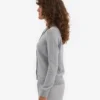 Damen-Strickjacke aus Merinowolle mit Kragen – meliertes Grau