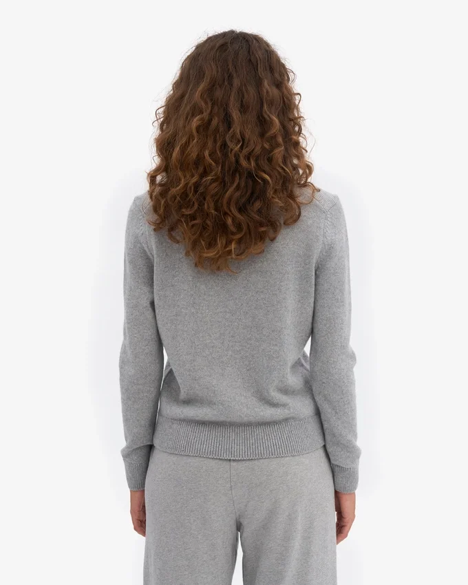 Damen-Strickjacke aus Merinowolle mit Kragen – meliertes Grau