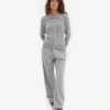 Damen-Strickjacke aus Merinowolle mit Kragen – meliertes Grau