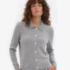 Damen-Strickjacke aus Merinowolle mit Kragen – meliertes Grau