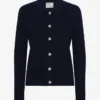 Damen-Strickjacke mit Kragen aus Merinowolle – Marineblau