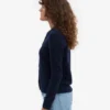 Damen-Strickjacke mit Kragen aus Merinowolle – Marineblau
