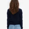 Damen-Strickjacke mit Kragen aus Merinowolle – Marineblau