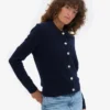 Damen-Strickjacke mit Kragen aus Merinowolle – Marineblau
